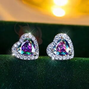 New 925 Silver Rainbow Zircon Stud Earrings